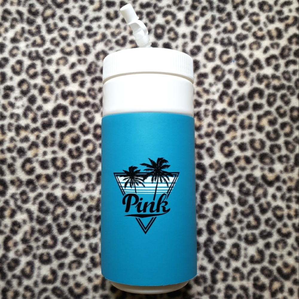 2016 VS PINK Teal Foam Insulated Retro Water Bottle, NWT, Good Vibes, Palm Tree